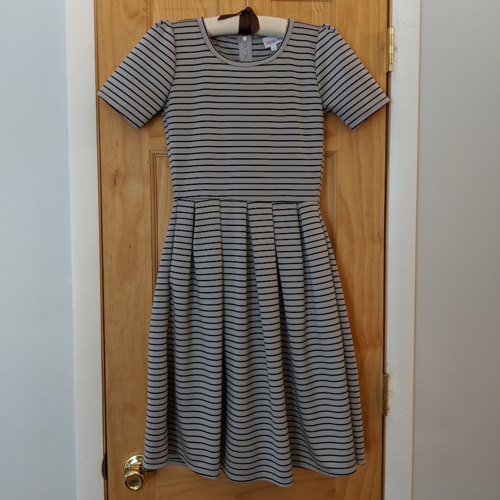 LuLaRoe Amelia black and gray striped dress, XS